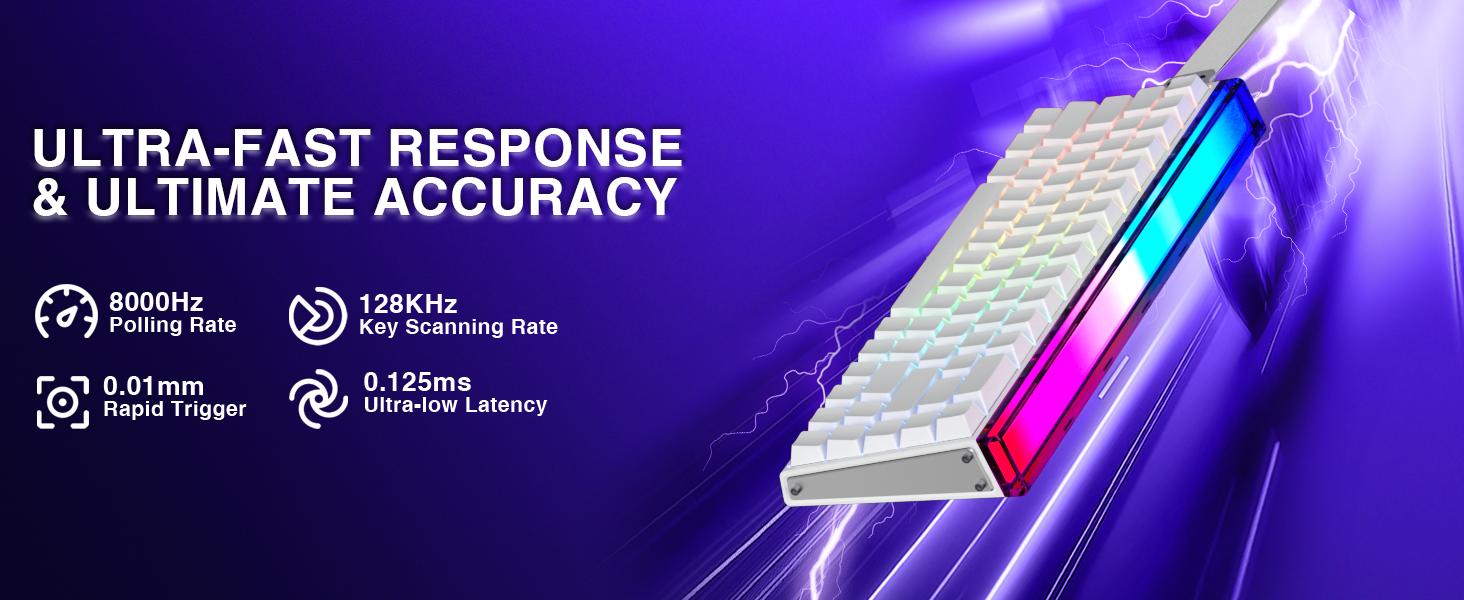 AULA Hero 68 HE 60% Gaming Keyboard Wired, Hall Effect Magnetic Switch Keyboard with 8K Hz Polling Rate, Side Printed PBT Keycaps, RGB Neon Light Box, Customizable Web Software for PC/Mac Gamers