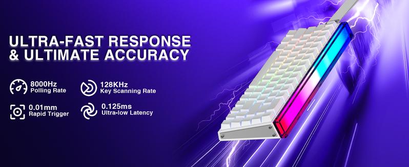 AULA Hero 68 HE 60% Gaming Keyboard Wired, Hall Effect Magnetic Switch Keyboard with 8K Hz Polling Rate, Side Printed PBT Keycaps, RGB Neon Light Box, Customizable Web Software for PC/Mac Gamers