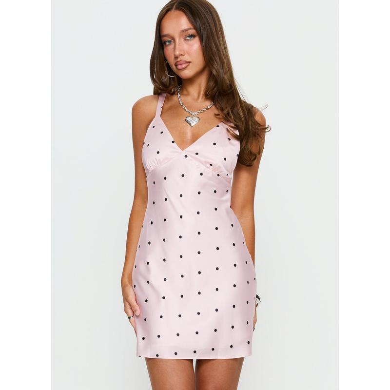 Rosabelle Satin Mini Dress Pink Polka Dot