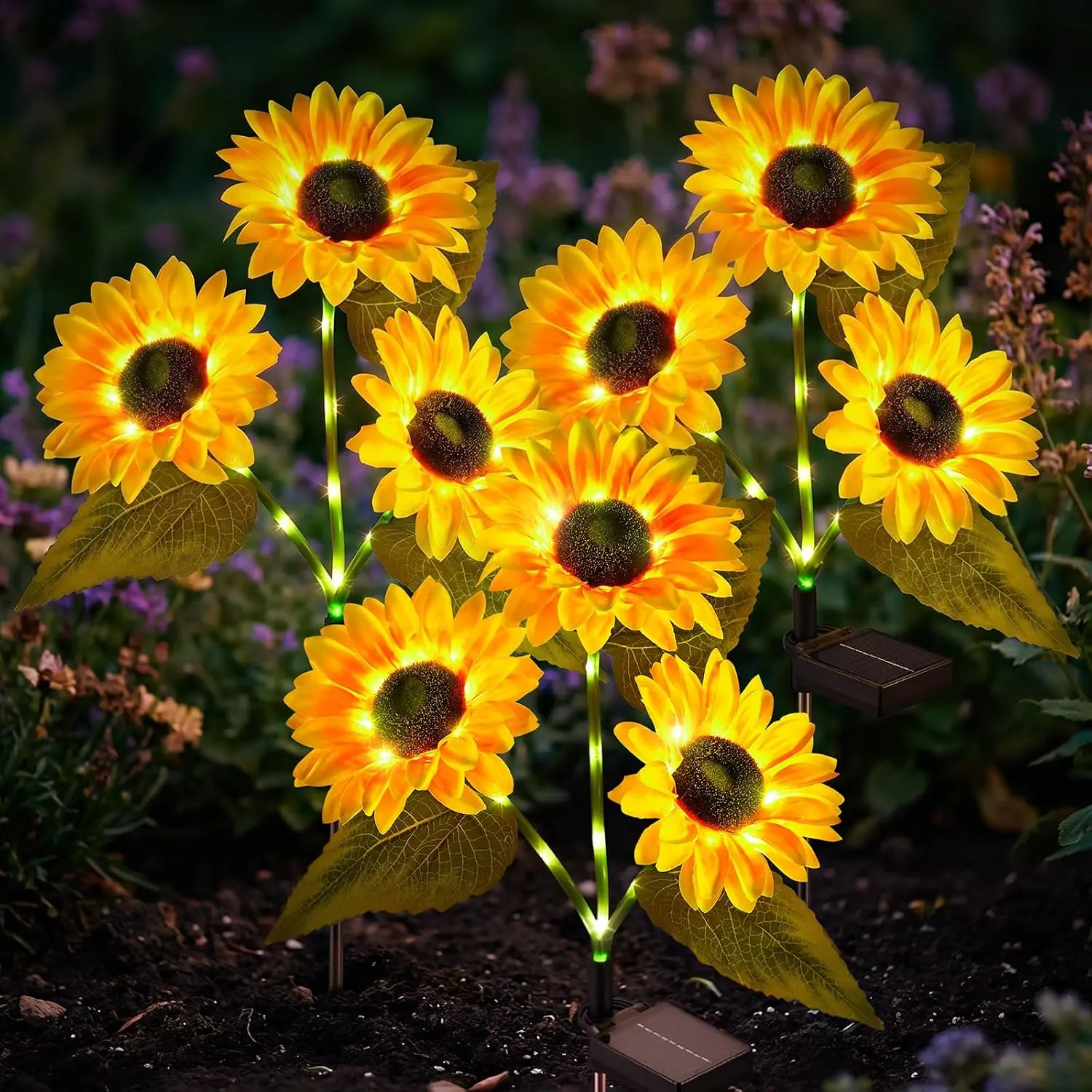 2 Pack Solar Sunflower Lights, Outdoor Garden Waterproof Solar Lights with 6 Sunflower Lights for Patio Garden Backyard Holiday Yard Party Wedding Outdoor Spring Decor