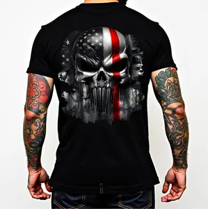 Patriotic American Skull And Flag Design Premium Cotton Tee For Year Round Comfort And Style