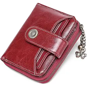 Women's Wallet Cute Small Credit Card Holder Ladies Coin Pouch Leather Wine Red