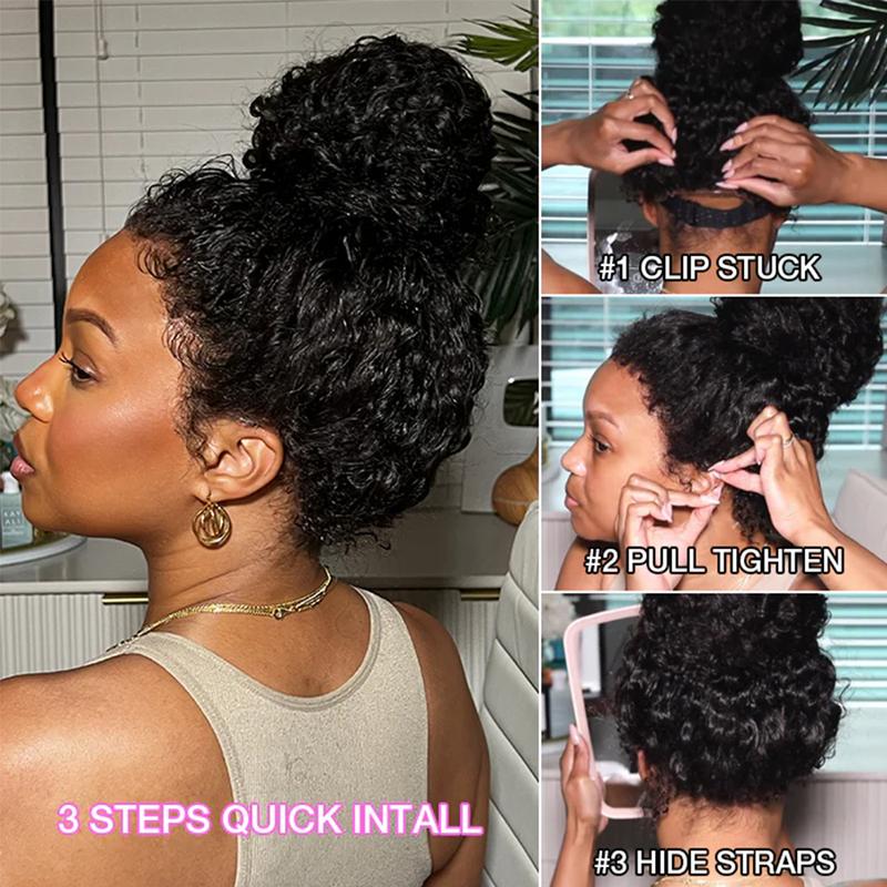 Pizazz Hair Hidden Strap 360 HD Full Lace Frontal Wig 4C Edge Curly Wigs Human Hair with Pre Bleached Knots Pre Cut Lace Wig