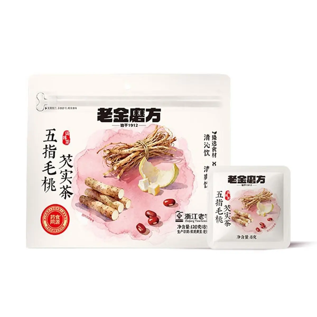 Lao Jin Mofang Five Finger Peach Euryale Seed Tea Bags 15 Packs 120g - Nourishing Herbal Blend for Refreshment and Digestion