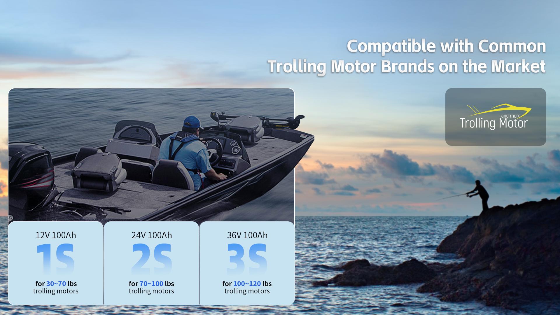 WattCycle 12V 100Ah TM Bluetooth LiFePO4 Battery with 120A BMS surge protection Automatically Cuts and Recovery，boasts ，Deep Cycle Perfect for Trolling Motors Marine Boat RVs，High Power Portable,Easy travel，Smart application control