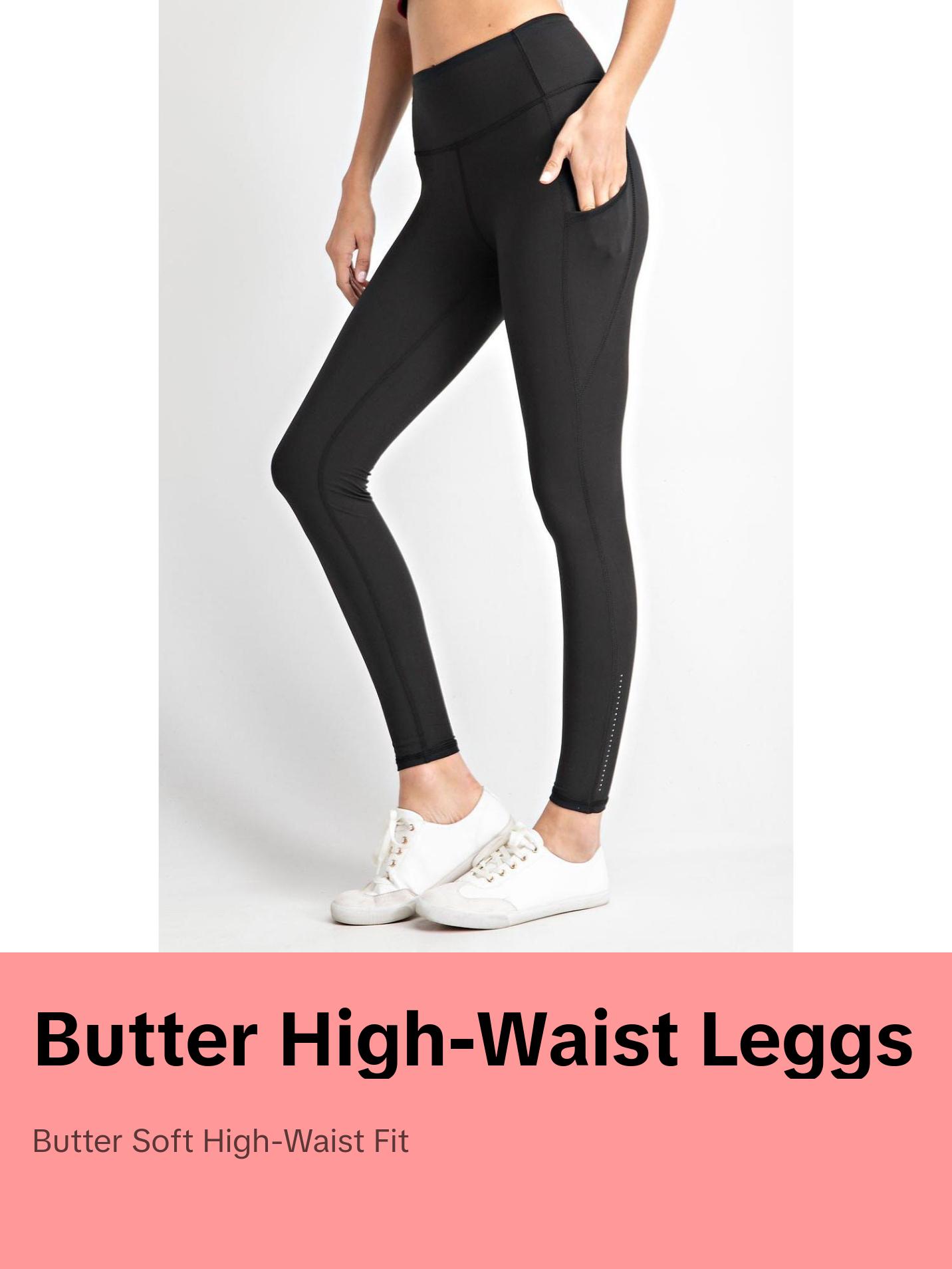 High Rise Black Butter Leggings with Pockets