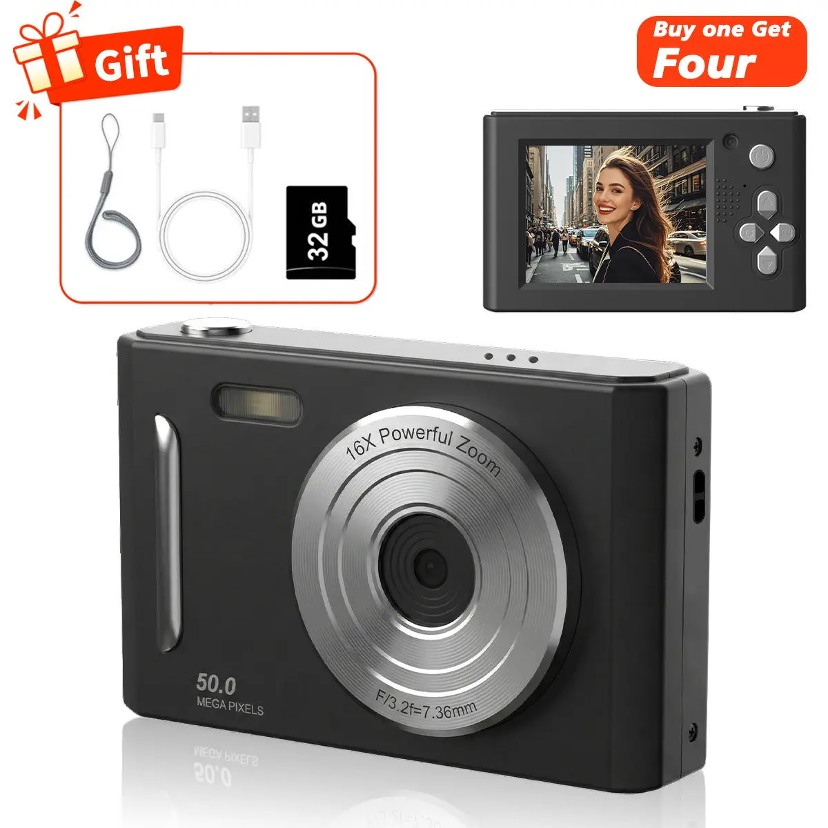 FHD 1080P Digital Camera with 32GB SD Card, 16X Digital ZoomCamera, Portable Mini Camera for Teenagers StudentsBoys Girls, Point and Shoot Camera for Gifts, TechGadgets, Gift, Pocket Camera tiktokshopbacktoschool