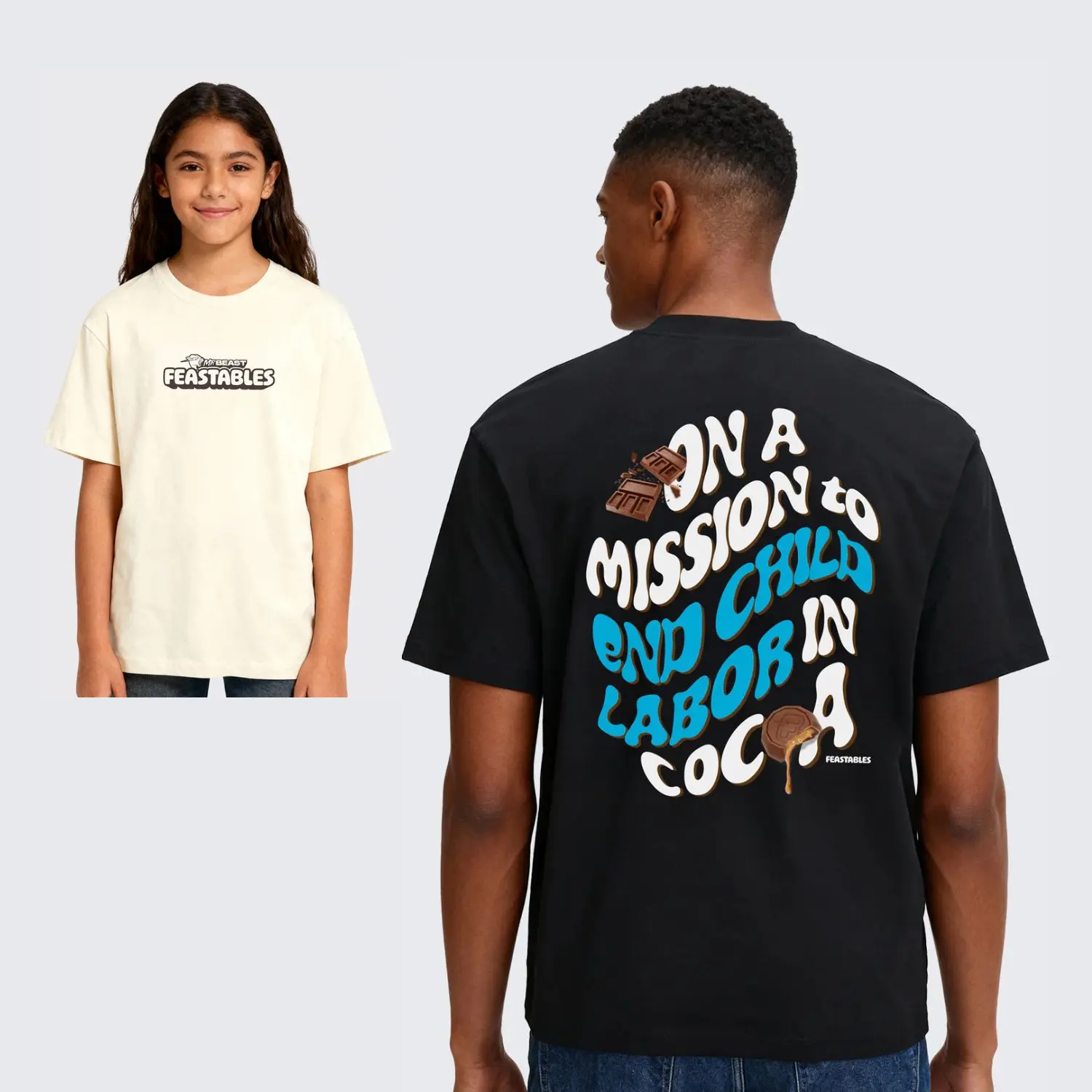 Feastables by MrBeast Wavy Tee (2 Fits) - Classic Relaxed Fit Crewneck Graphic Print Shortsleeve Tee