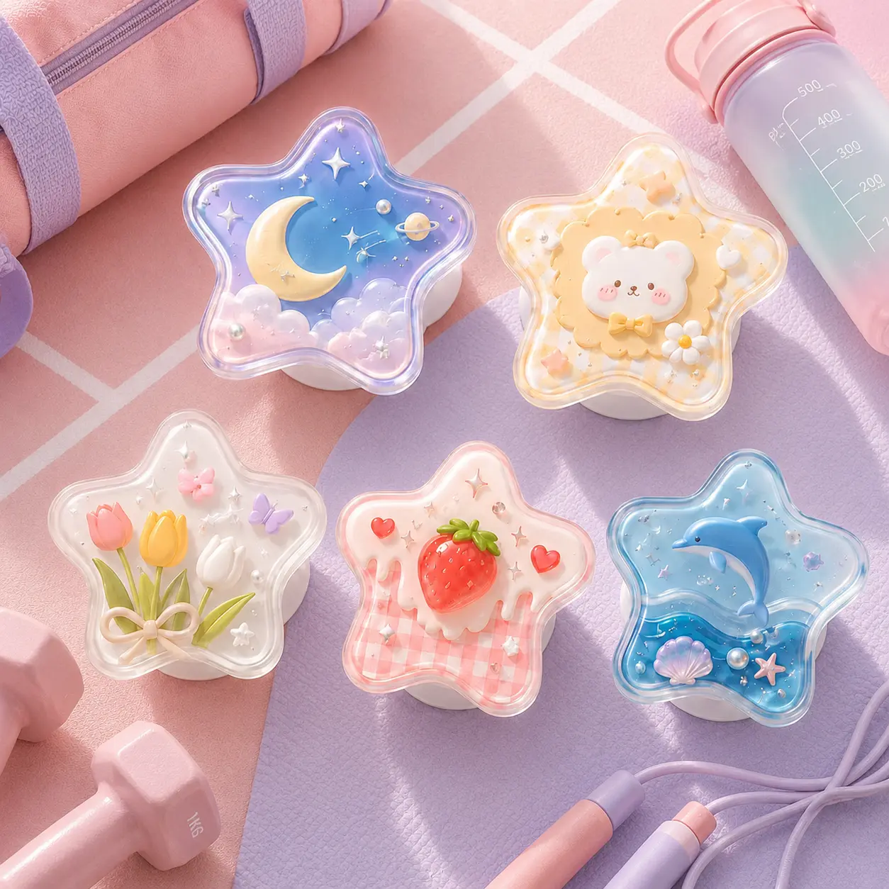 Retro Kawaii Star Phone Grip, Funny Summer Pastel Ocean Pop Socket, Aesthetic Cottagecore Phone Stand Holder, Fun Gift for Star Lovers