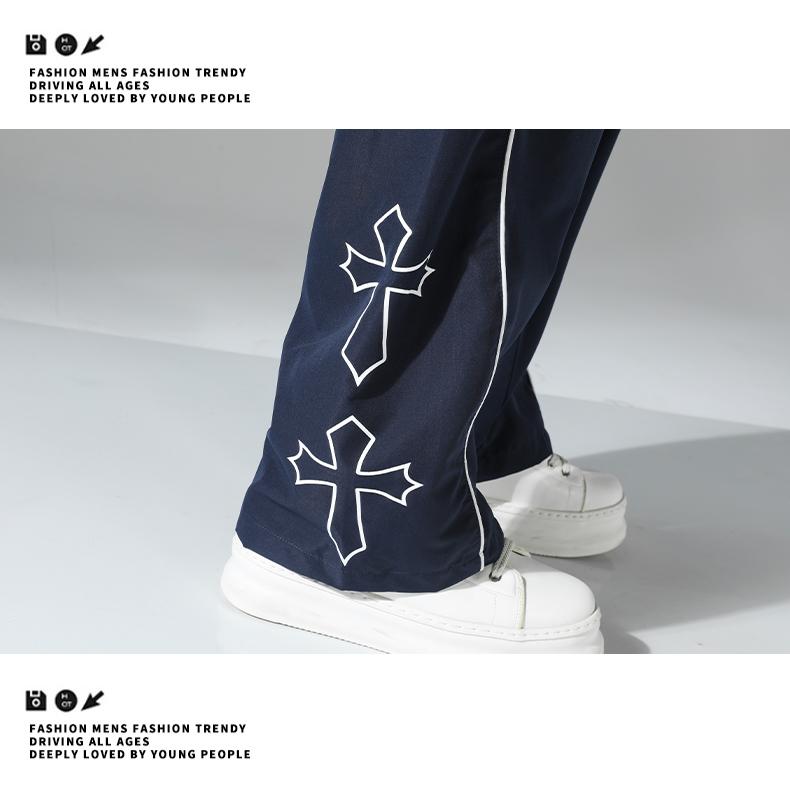 Clean Gent men's casual sweatpants with white side stripes and embroidery design, casual sportswear, sports trousers, sports suits, sports casual style sportswear, strappy straight sportswear