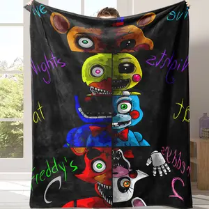 Countdown Sale! Five Nights at Freddy's Character Patchwork Flannel Blanket,throw blanket Lightweight All-Season Throw, A warm nap blanket Perfect Gift for Friends & Family Suitable for use in offices, sofas, and travel settings, etc.