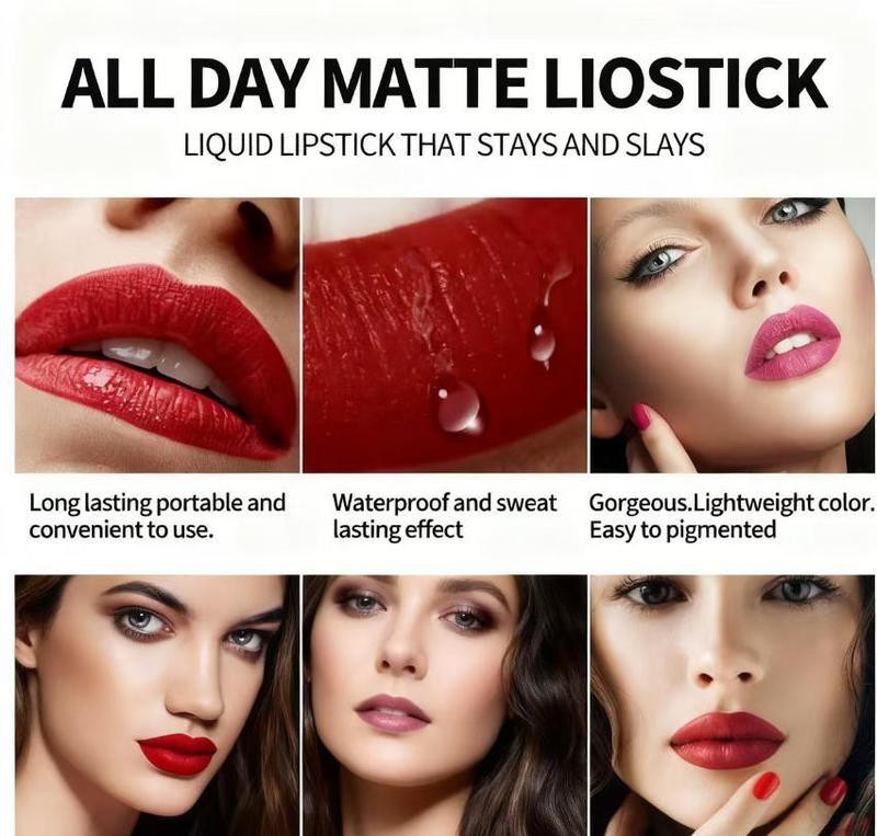 HANDAIYAN 6 Counts Waterproof Long-Lasting Matte Liquid Lipstick Set High Pigmented Nude Non-Stick Cup Lip Gloss Kit for Girls Women Make Up Gift Set Makeup Pearl