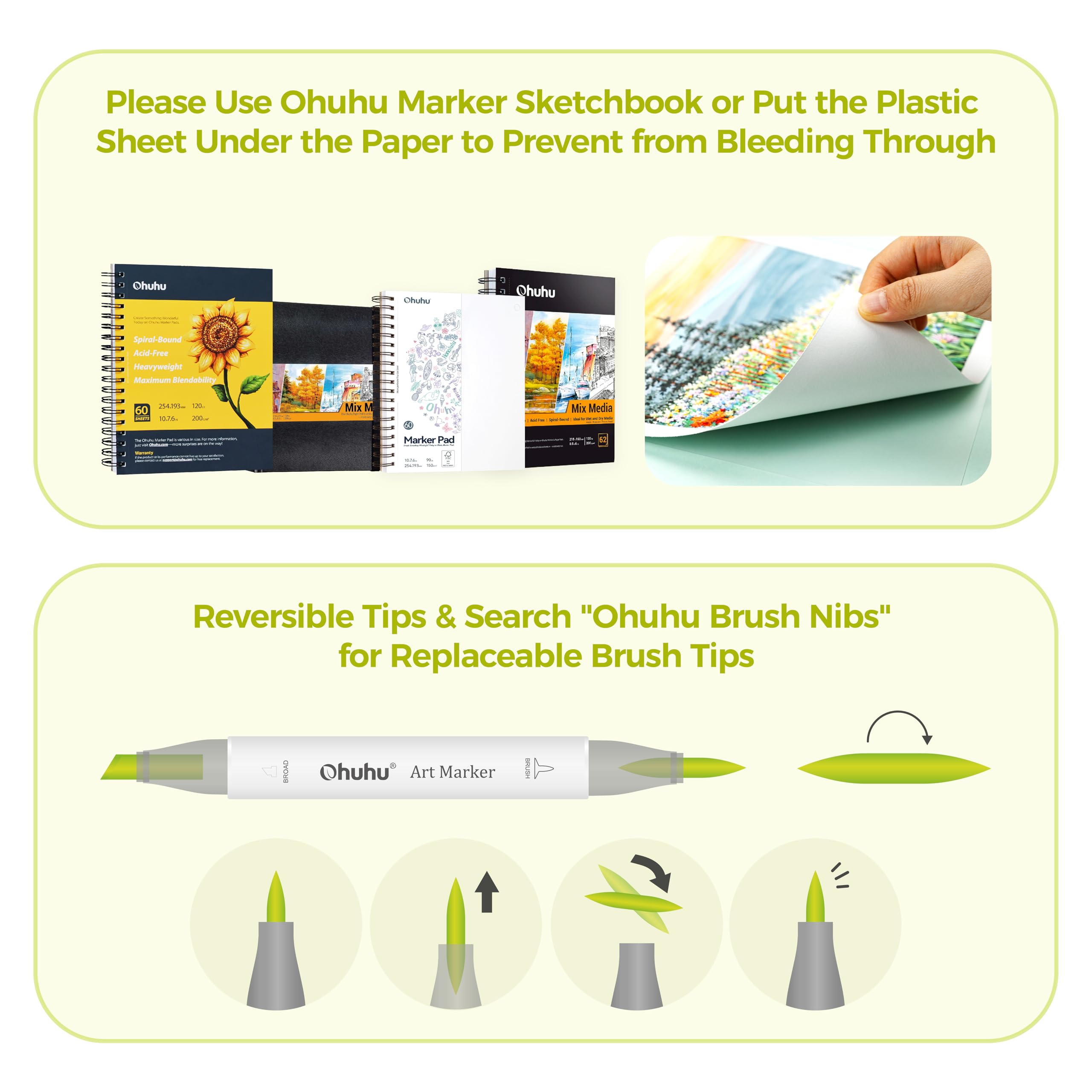 Ohuhu Alcohol Markers: Brush & Fine Dual Tips - 48 Colors - Alcohol-based Art Sketch Marker Set for Artist Adults Coloring Illustration - Refillable - AP Certificated - Honolulu B Series of Ohuhuart