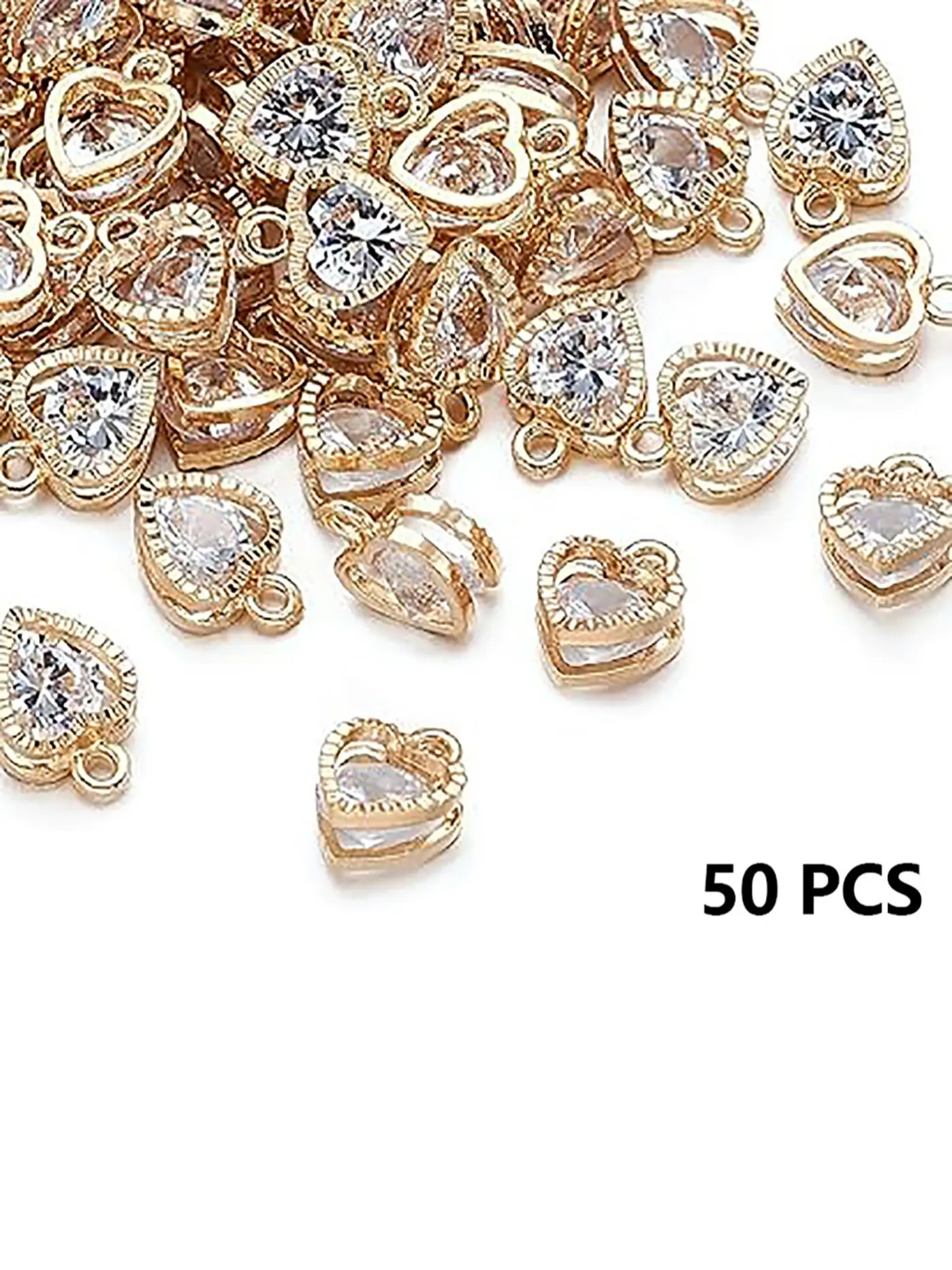 50pcs Cubic Zirconia Heart Pendants, Jewelry Making Supplies, Necklace Charms, Heart Design Charm, Mini Drop Accessories, Valentine's Day Wedding Decorations