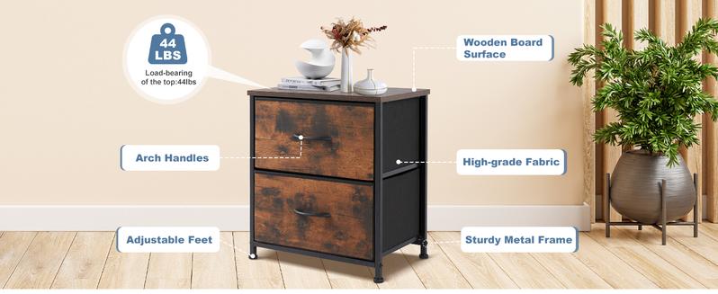 Sweet Furniture Nightstand with 2 Fabric Dresser, Side Table, End Table, Bedside Table, Night Stands, Small Nightstand,Bedroom Furniture