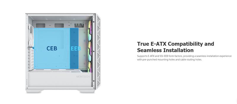 Montech AIR 903 MAX, E-ATX Mid Tower Case, High Airflow, 3x 140mm ARGB PWM & 1x 140mm PWM Fans Pre-installed, Tempered Glass Side Panel, Mesh Front, TYPE-C, Support 4090 GPUs, White