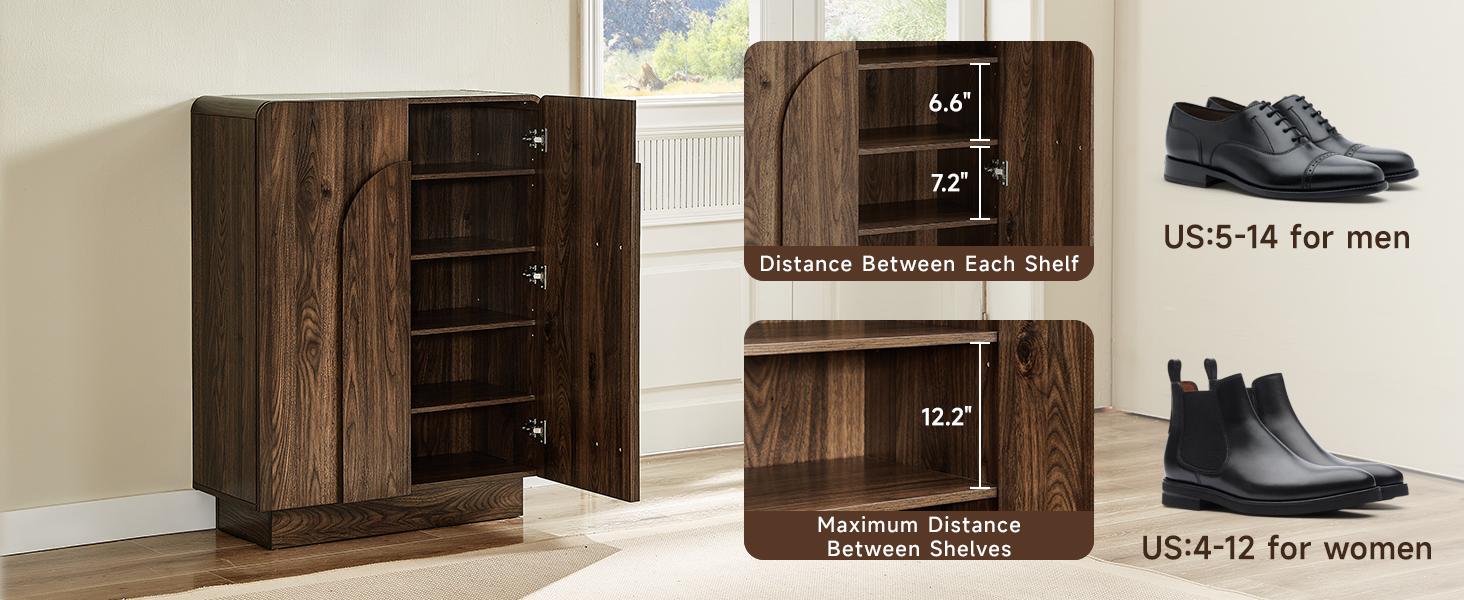 【SPOTLIGHT DAY】ONBRILL Wooden Shoe Storage Cabinet with Doors Large 6 Tier Organizer for Entryway Hallway Living Room Foyer Adjustable Shelves