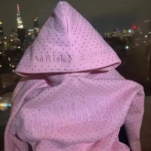 2025 European and American men's clothing printing dark hot diamond black series youth leisure trend long-sleeved hooded sweater Sweatshirts Menswear