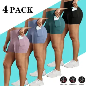 3-Piece/4-Piece Combination Women's Basic High-waisted Pocket Shorts, Breathable And Comfortable, Yoga Fitness Outer Wear