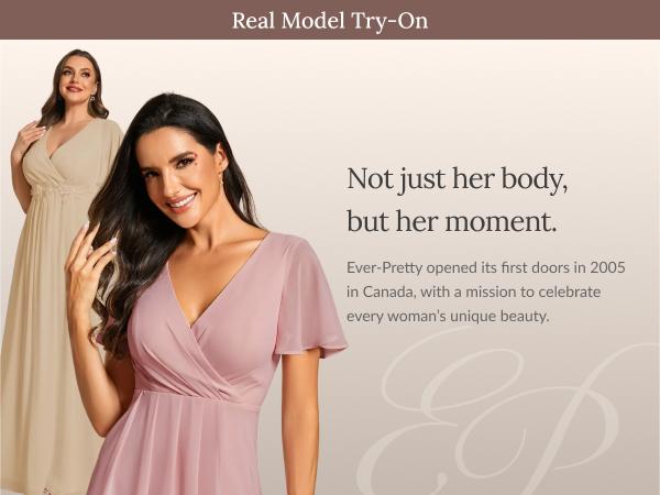 Ever-Pretty Valentine dress Spring Women's High-Low Hem Dress with Flutter Sleeves Surplice V-Neck ,Chiffon for Wedding Guest dress,  Cocktail Party Formal dress,2084,womenswear