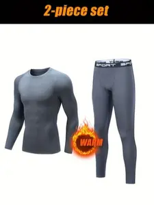Two-piece fleece-lined sportswear set: warm thermal underwear and leggings for autumn and winter, suitable for morning and evening runs and fitness training.