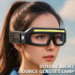 LED Glasses Rechargeable Headlight Glasses with Motion Sensor & Touch Control, 5 Modes USB C Light Up Glasses for Running Camping Fishing Cycling Hiking Hands Free Lighted Eyewear