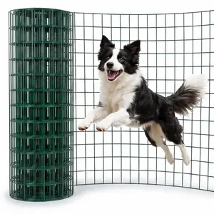 PVC Coated Welded Wire Garden Fence, Green, Metal Wire Fencing for Vegetable Plant Protection, Yard Border, Poultry Netting (48"*100')