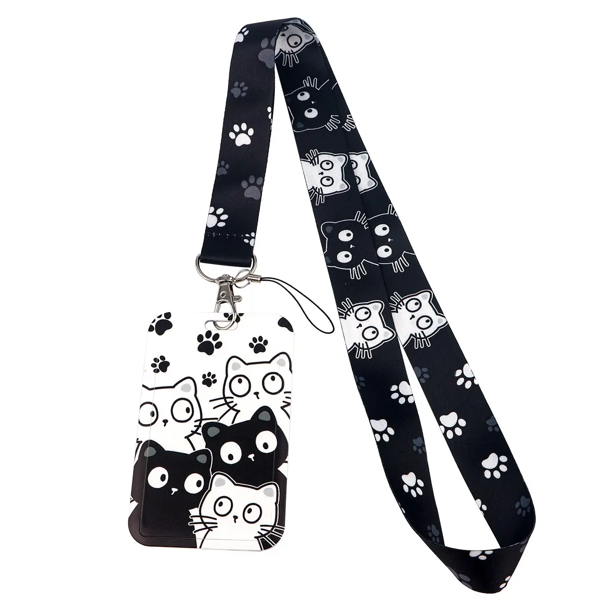 Cute Cartoon Black Cat Lanyard Trendy Cute Keychain Accessory Students ID Credit Card Cover Pass Mobile Phone Charm Women Neck Straps Badge Holder Key Holder Accessories
