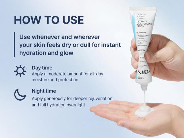 NIDA Youthful Formula Ultimate Moisturizing Cream (100mL) / Collagen, Niacinamide, Centella Asiatica, Hyaluronic Acid / Wrinkles, Dark Spots, Skincare Hydrating Daily Moisturizer Moisture Hydrate