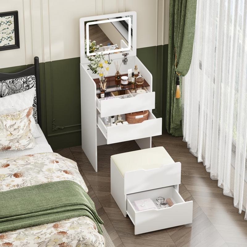 FUFU&GAGA 4 Types Makeup Vanity Desk with 3-Lights Mirror and Drawers for Makeup Equipped with Stool