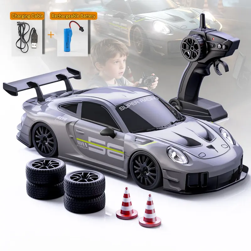 RC Drift Racing Car，PORSCHE 911 GT2 ，1:24 Scale，4WD High-Speed,Free Drift Tires & Traffic Cones，Rechargeable Dual Tires,2.4GHz Anti-Interference Multi-Car Perfect Gift for Kids Adults Fun Birthday Christmas Surprise