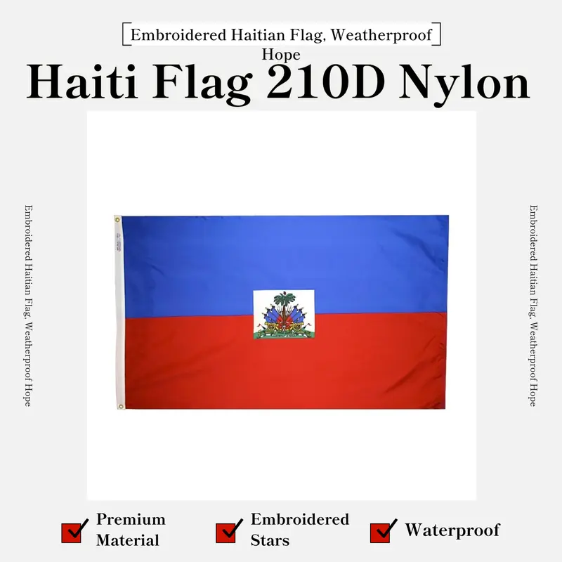 Couvri Haitian Flag 210D Heavy Nylon Waterproof Embroidered Stars Brass Grommet Symbol of Freedom and Hope