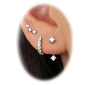 Stud Hoop Earrings Set for Women, Trendy Dangle Jacket Huggie Stacks for Multiple Piercing, Hypoallergenic Cartilage Jewelry Gifts