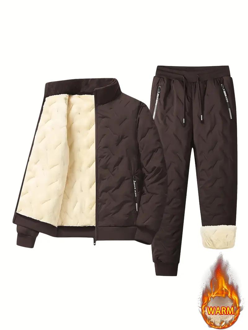 2-Piece Autumn Winter Sherpa Tracksuit Fleece-Lined Thickened Stand Collar Unisex Casual Outdoor Wear Athletic Training Apparel Athletic Workout Clothing men's sweatsuit set men 2 piece sets men's 2 piece set Athleisure men 2 piece sets