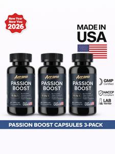 Aerano Passion Boost 9 in 1 Herbal Capsules with Ginseng Ashwagandha Tribulus Men's Monthly Supply 3 Bottles USA Made GMP Certified