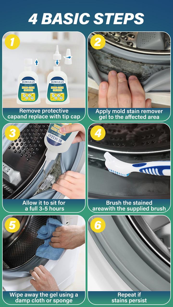 BUBCLEAN Mold Remover Gel with Scrub Brush, Heavy Duty Mildew Stain Remover for Washer Seal, Shower Caulk & Tile Grout, Bathroom Deep Cleaner, 7 Fl Oz