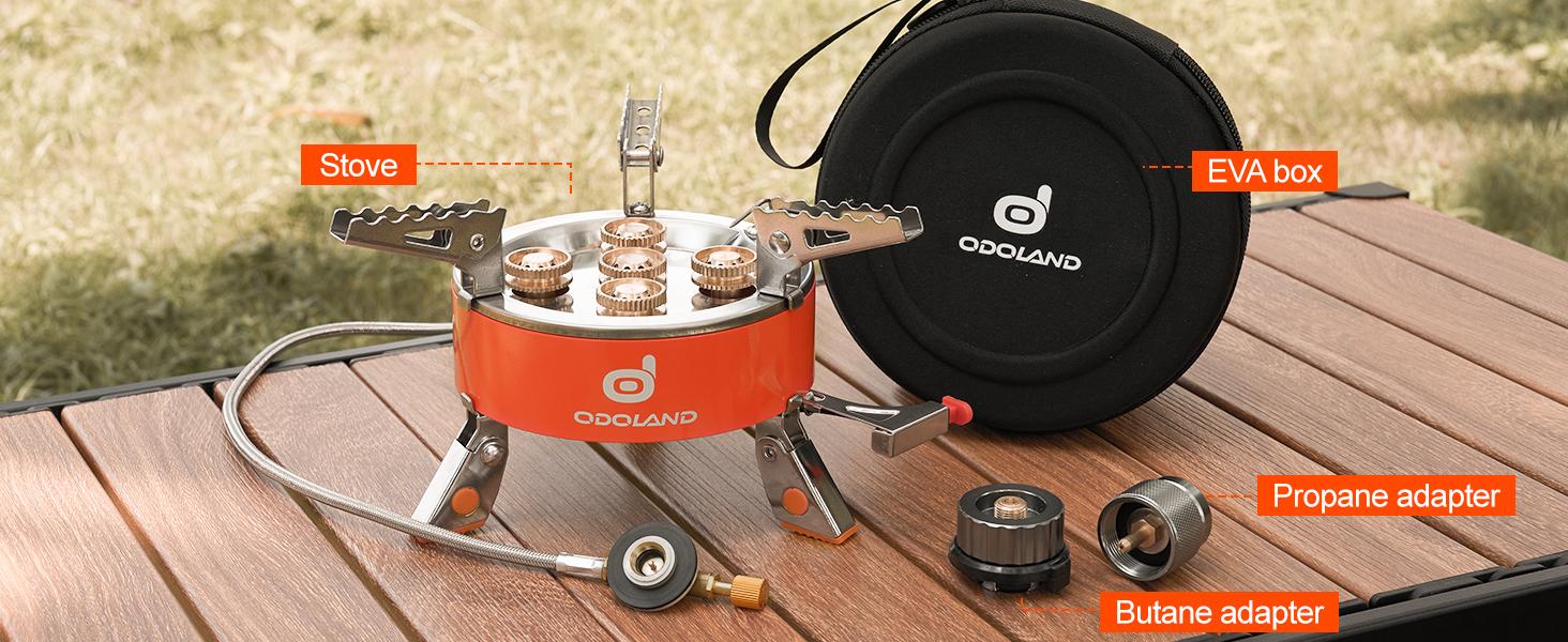 Odoland 9000W Portable Camping Stove Lightweight Camp Stove Collapsible Backpacking Stove with EVA Box for Outdoor Camping Cooking Hiking and Picnic Emergency
