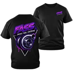 FASS Diesel Fuel Systems 2 Sides Neon Purple Turbocharger Print Unisex TikTok Shop Deals Graphic Tee 100% Cotton Casual Streetwear T-Shirt