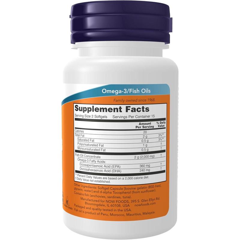 Supplements, Omega-3 180 EPA / 120 DHA, Molecularly Distilled, Cardiovascular Support*, 30 Softgels