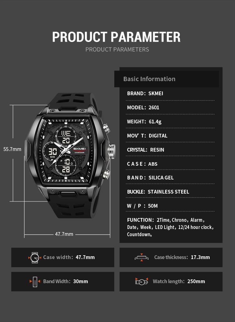 SKMEI Unisex Large Size Barrel-Style Plastic Ana-Digi Hybrid Display Skeleton Digital Wristwatch, Wide Silicone Band, Backlit LED, Stopwatch, Alarm, ABS-Resin Build for Work & Daily Wear SKMEI Unisex Large Size Barrel-Style Plastic Ana-Digi Hybrid Display Skeleton Digital Wristwatch, Wide Silicone Band, Backlit LED, Stopwatch, Alarm, ABS-Resin Build for Work & Daily Wear