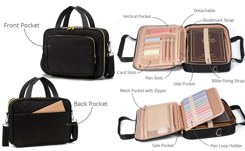 Floe Bible Cover for Women, Large Bible Bag with Shoulder Strap, Book Carrying Case, 12 Highlighters, 5 Gel Pens, 75 Tabs, Bible Study Journaling Kit, Christian Valentine Gifts for Women