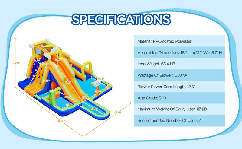 Yaheetech 10-in-1 Inflatable Water Slide Combo, Rainbow & Clouds Style with 2 Pools, Large Climbing Wall & Tunnel, Double Lane Slide for Kids Aged 3-10, Includes Storage Bag & 650W Blower