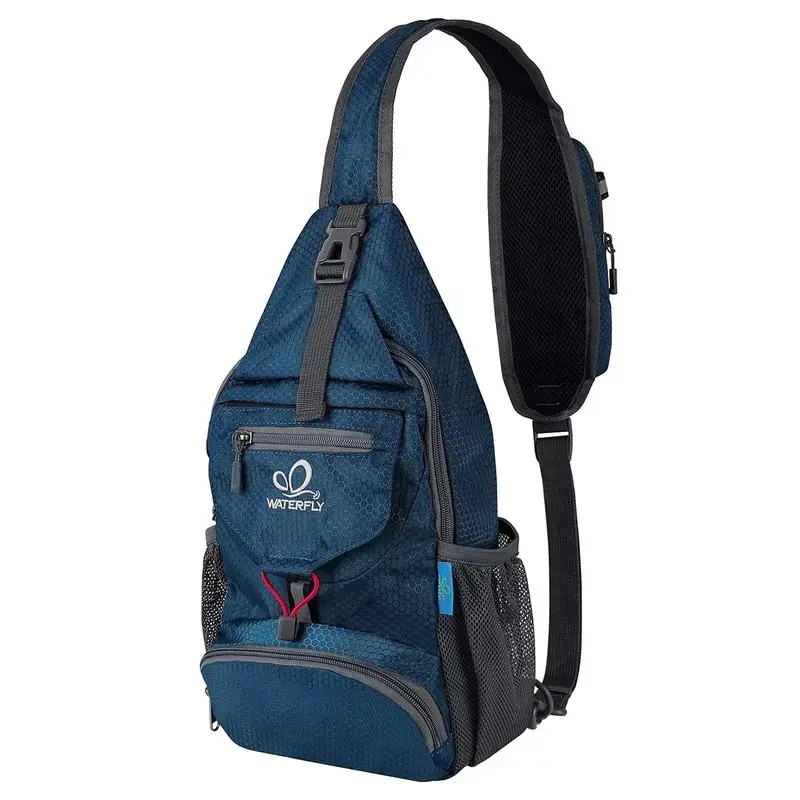 WATERFLY Packable Portable Lightweight Sling Backpack, Nylon Crossbody Zipper Carrier, Multifunctional Chest Bag for Men Hiking Travel, Nylon Crossbody Bag