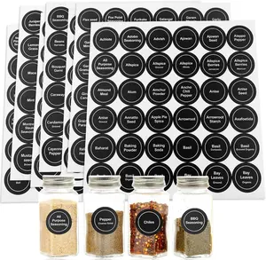 Spice Labels, 432Pcs Spice Labels Stickers 1.4in Waterproof Adhesive Round Preprinted Spice with Blank Label Black Tear Resistant Sticker for Kitchen Jars Caps Food Containers Spice Organizers