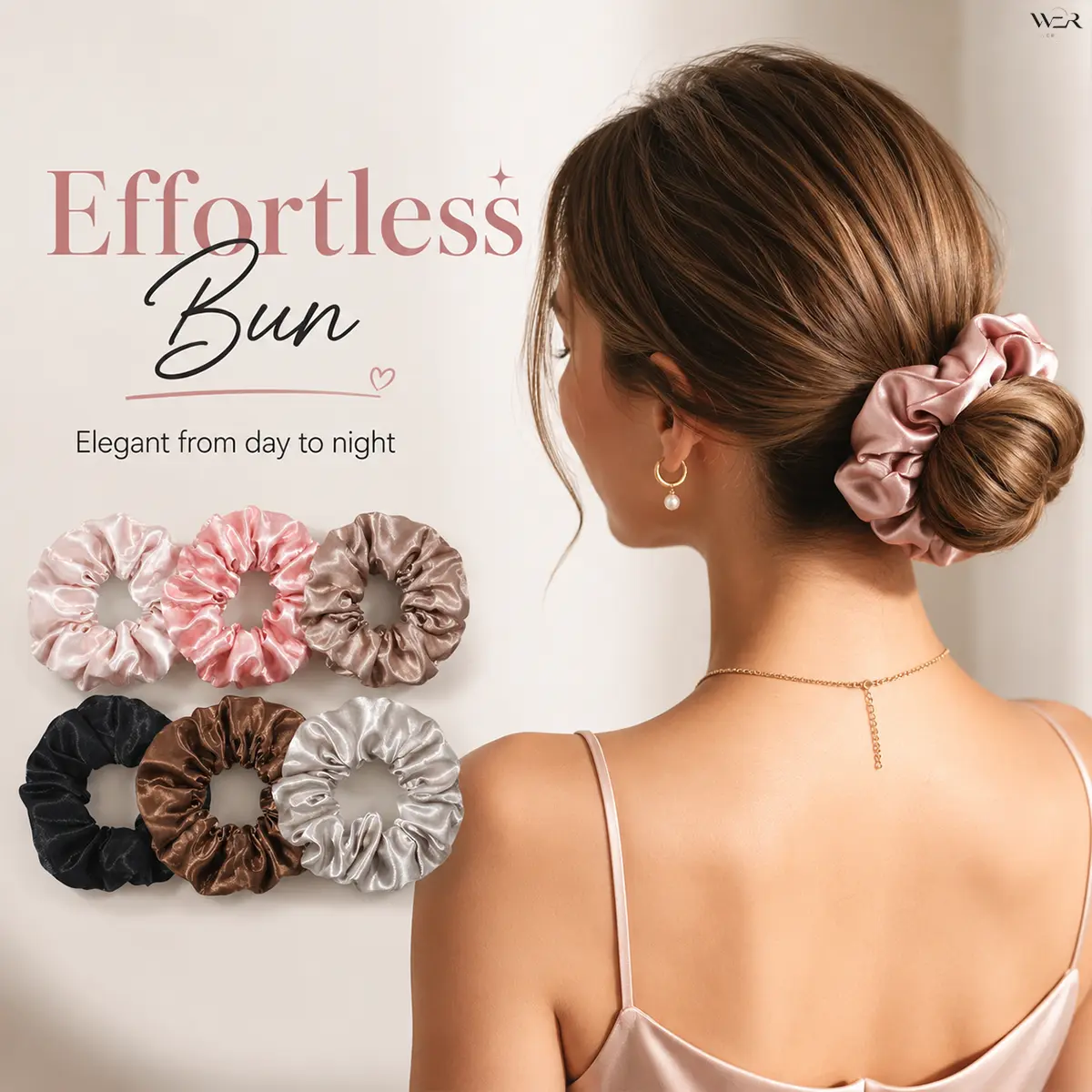 Satin Hair Scrunchie Pink Brown Black Pearl Neutral Sparkling Elegant Lightweight Comfortable Versatile Feminine Summer Gift for Women Girls Daily Wear Special Occasion Perfect Accessory
