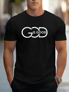 God Is Good Men's Casual Short Sleeve T-Shirt Christian Easter Crew Neck Spring Summer Top Menswear Soft Streetwear Tshirt