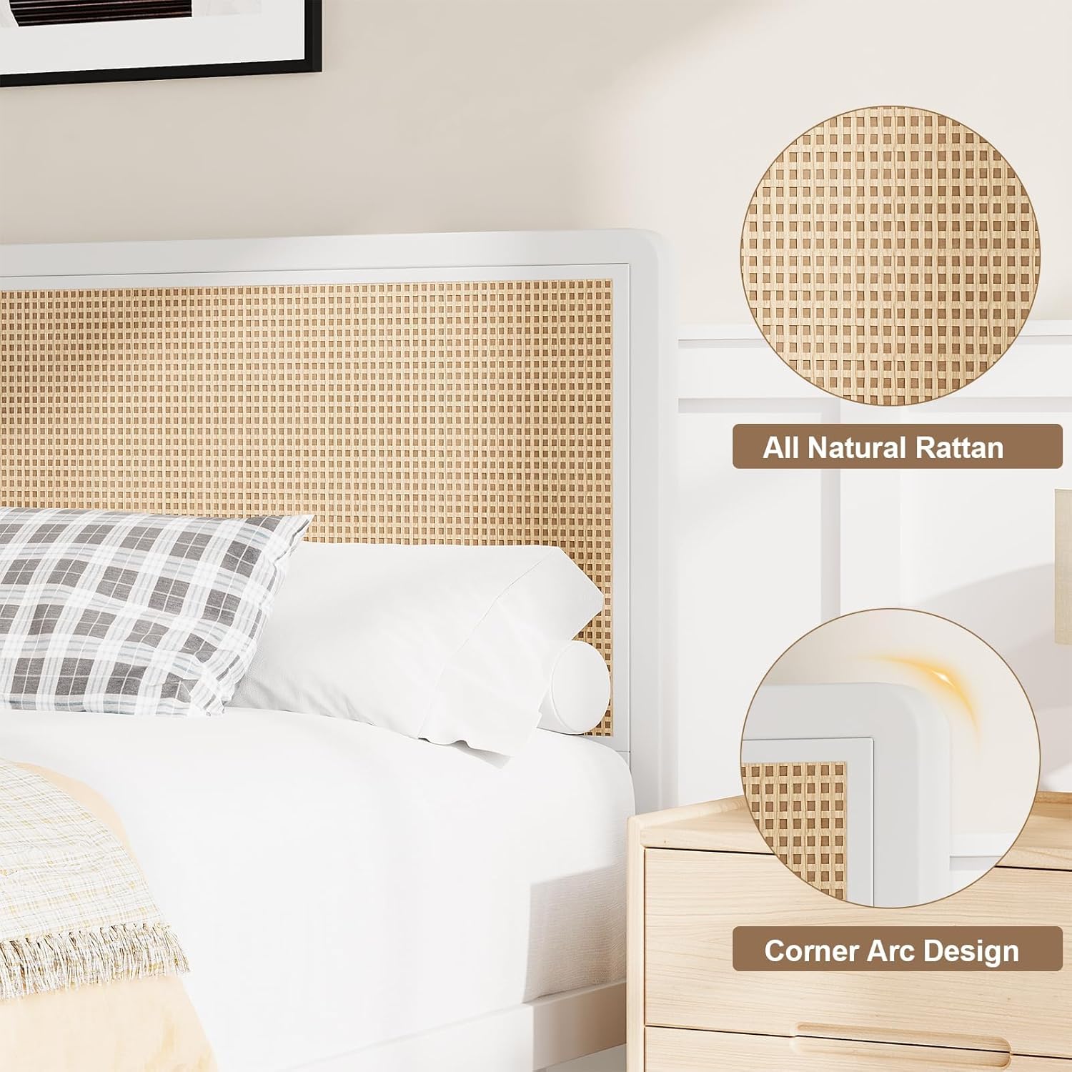 HOMBCK Rattan Bed Frame, No Mattress, Metal Platform Bed with Headboard, with Steel Slats Support, No Box Spring Required, Easy Assembly HOMBCK Rattan Bed Frame, No Mattress, Metal Platform Bed with Headboard, with Steel Slats Support, No Box Spring Required, Easy Assembly