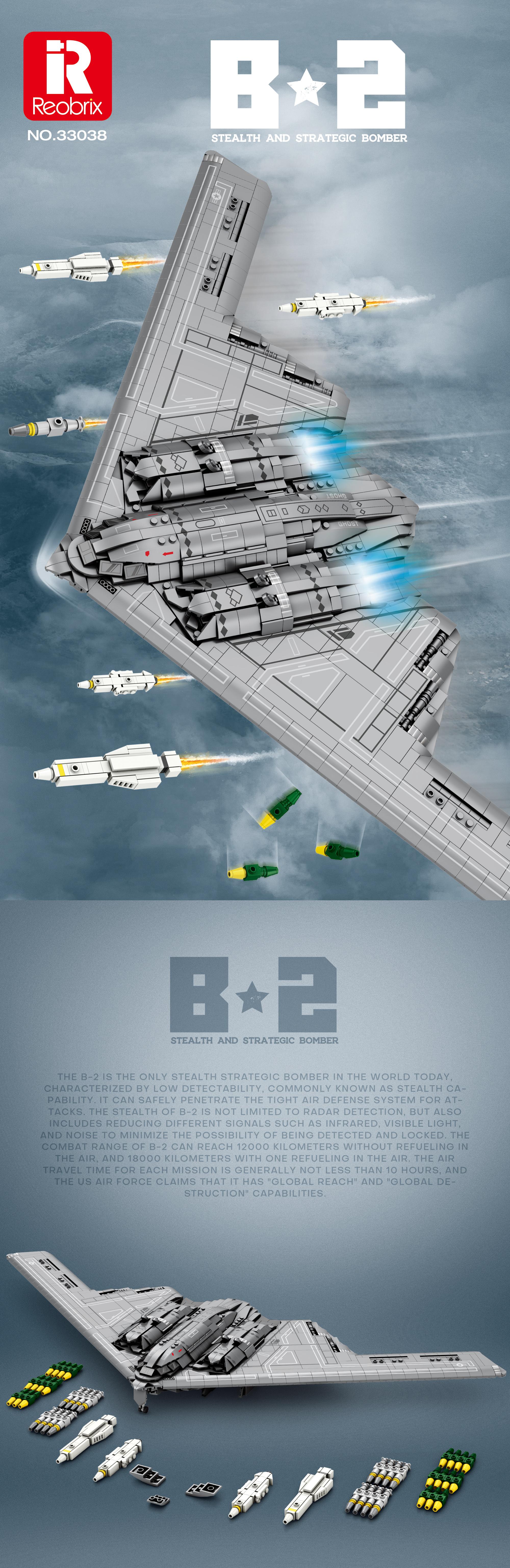 Reobrix 33038 Fighter Jet Building Set B2 Military Bomber Plane ...