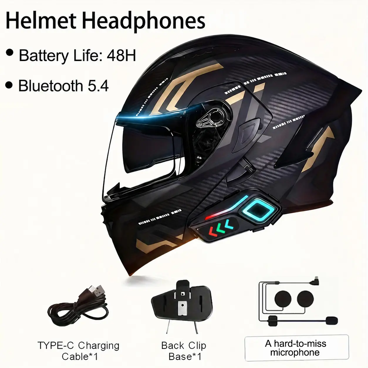 DVKIX 2026 Bluetooth Helmet Headphones - Waterproof Bike Earphones with LED Light, Call Function, Music Playback, 1-Click Voice Assistant Activation, Ideal for Cycling & Gifting