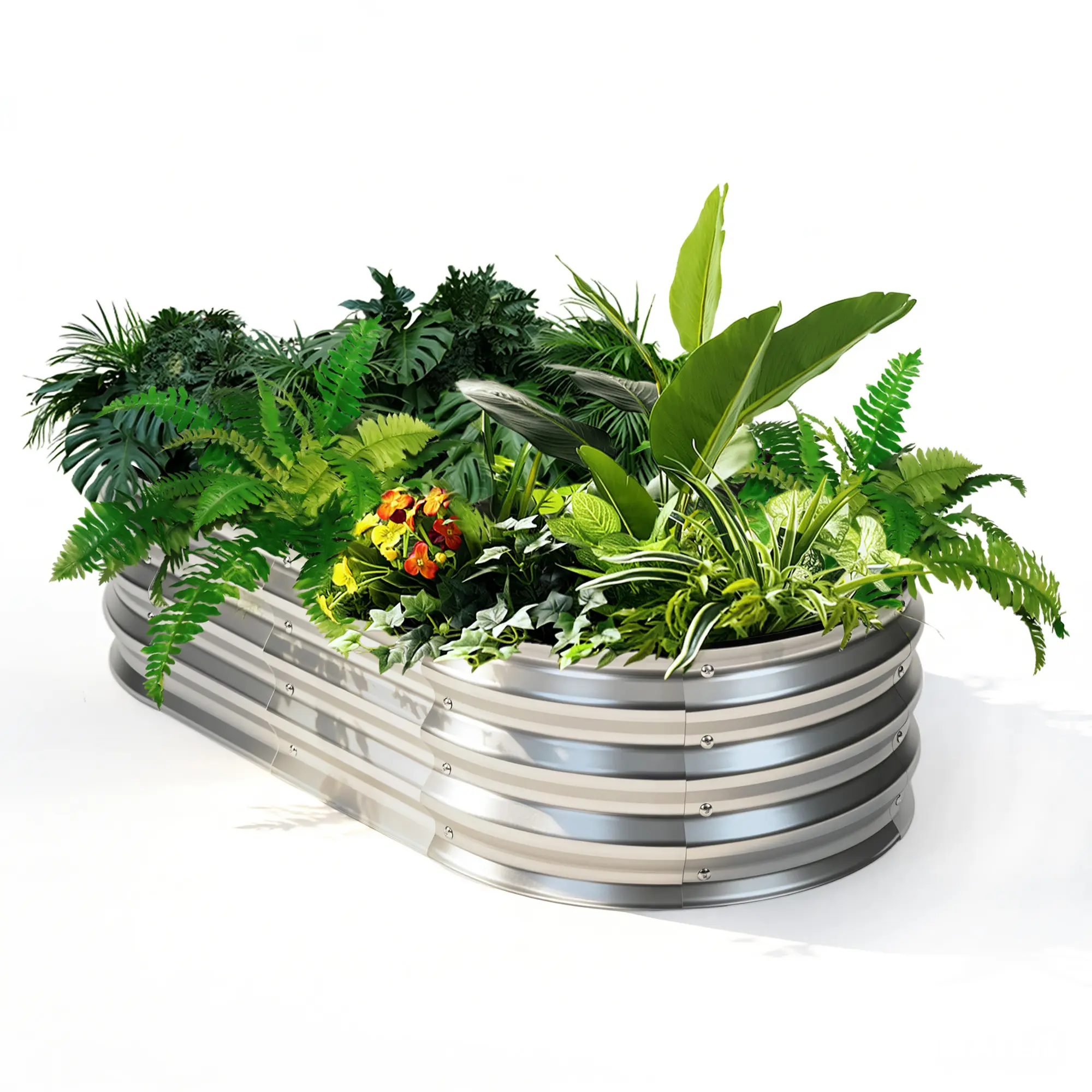 Raised Garden Bed, Outdoor Planter Box with Open Bottom Design, Metal Large Garden Bed for Vegetables, Herbs & Flowers, Rustproof for Backyard & Patio, Silver